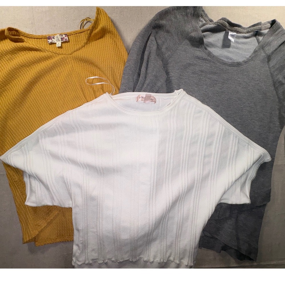 Womens Top Bundle Pink Rose Waffle Philosophy Ribbed Te Verde Grey Size M 3pc